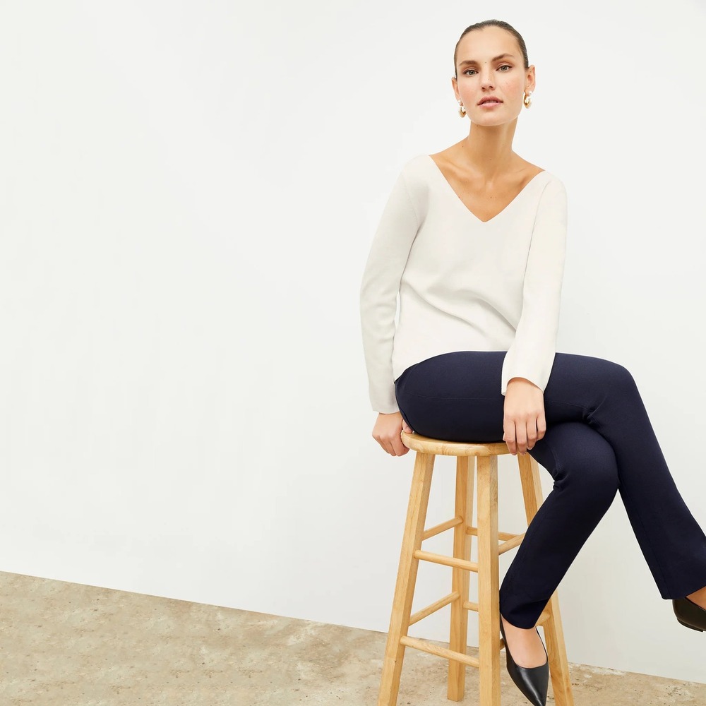M.M.LaFleur The Kara Top Women S Ivory 365 Stretch Knit V-Neck Minimalist Chic